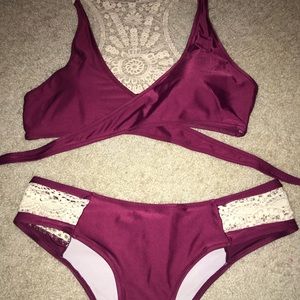 maroon wrap bikini